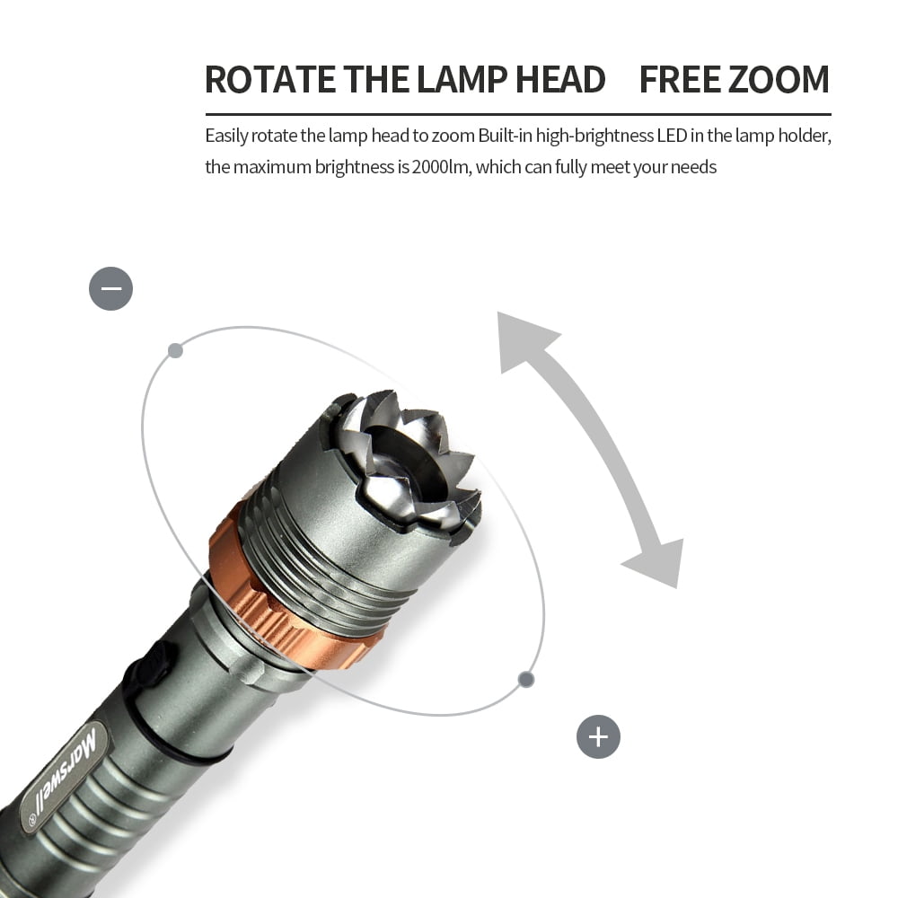 2000lm 3-mode waterproof led rechargeable flashlight GEARLITE Torch Rechargeable, Zoomable Torch with 3 Modes, Long-Lasting IP65 Torches Led Super Bright for Camping, Hiking, Emergencies This is a rechargeable flashlight Briignite 2000 Lumen Rechargeable Integrated