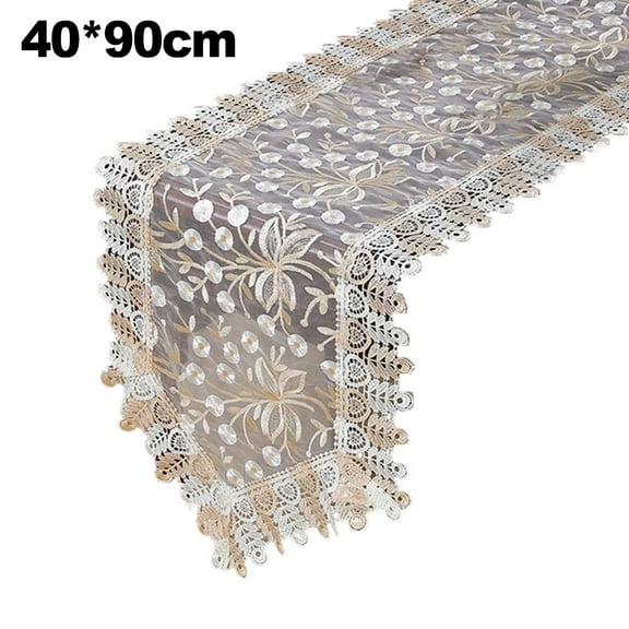 Oval Lace Table Runner Dining Tablecloth for Table Embroidered Tassel Table Flag