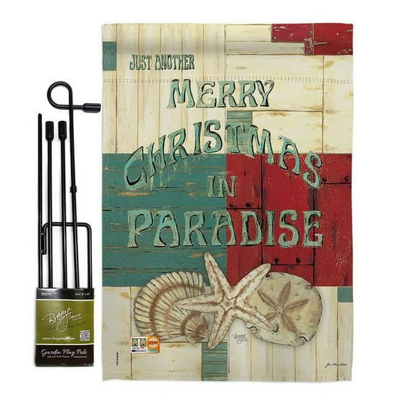 Breeze Decor BD-XM-GS-114165-IP-BO-D-US18-SB 13 x 18.5 in. Xmas in Paradise Winter Christmas Impressions Decorative Vertical Double Sided Garden Flag Set with Banner Pole Included Printed USA
