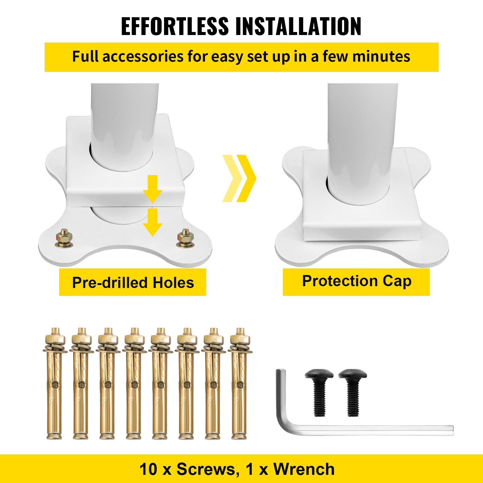 VEVOR 3 FT Handrail Adjustable from 0 to 60 Degrees, 34 inch Outdoor Handrail, Outdoor Stair Railing Handrail for White Aluminum Stair Railing for Garden, Office Area