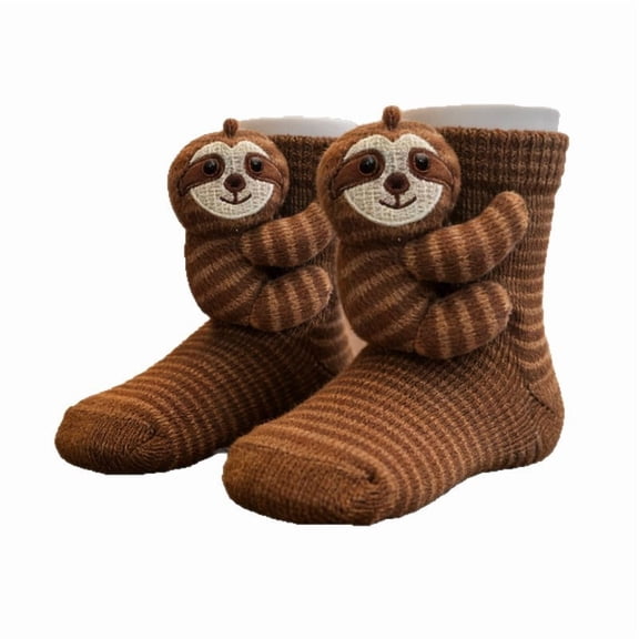 3D Animal Hugging Crew Socks, Knit Warm Non-Slip Floor Socks with Plush Doll Decor for Women Men, 10.63 Inch (1 Pair)