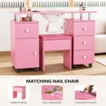 thumbnail image 5 of Ktaxon Nail Desk and Chair Set, Manicure Table Storage Station with 4 Drawers, Lockable Wheels, Pink, 5 of 7