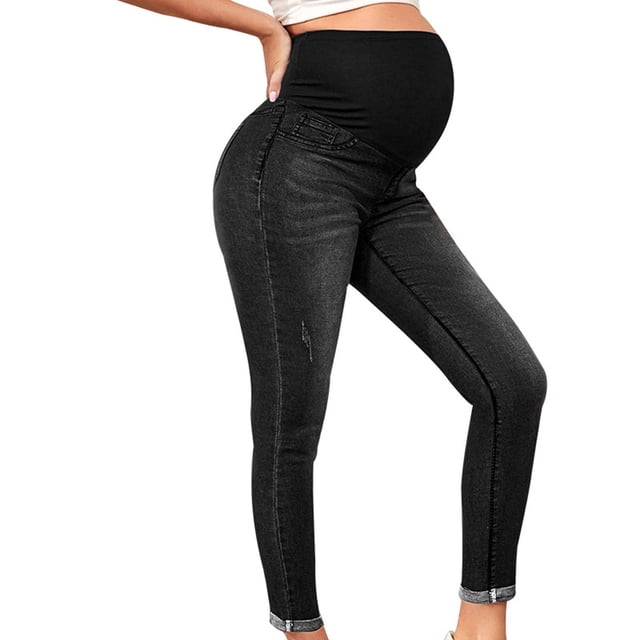 WILLBEST Pantalones Mujer Pantalones Vaqueros de Maternidad para Mujer, Tipo Jegging, Ajustados y Elásticos, de Panel Completo, Cómodos, Con Diseño Desgastado y Roto. Mediana