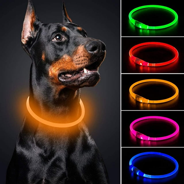 AMERTEER USB Rechargeable LED Dog Collar Glowing pet Dog Collar for Night Safety Water Resistant Cuttable TPU Light Up Collars Fashion Light up Collar for Small Medium Large Dogs