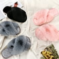 thumbnail image 3 of Finvizo Mother's Day Fuzzy Slippers Women's Cross Band Fluffy Slippers Open Toe Furry House Slippers Size 6 7,Pink, 3 of 5