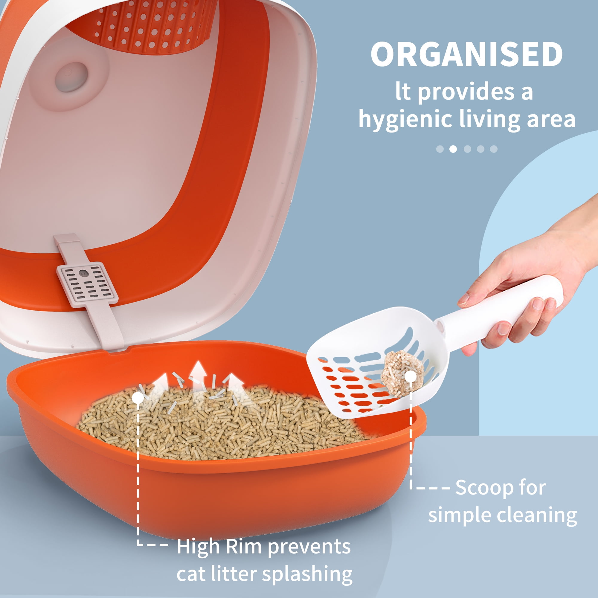 Foldable Covered Cat Litter Box with Lid, High Sides Enclosed Kitty Litter Box with Air Freshener, Large Two-Way Entrance Anti-Splash Easy Clean Design for Cats Up to 10lbs, Orange Black