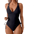 thumbnail image 5 of LYMAYTER Women One Piece Swimsuit Solid Color Ruched Swimsuit Halter Backless Tummy Control Swimwear S-2XL, 5 of 10