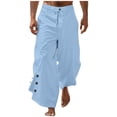 thumbnail image 2 of Puntoco Pantalones casuales largos para hombre Pantalones casuales de moda para hombre con botones de color sólido, cintura elástica, pierna recta con cuerno, largos, 2 of 5