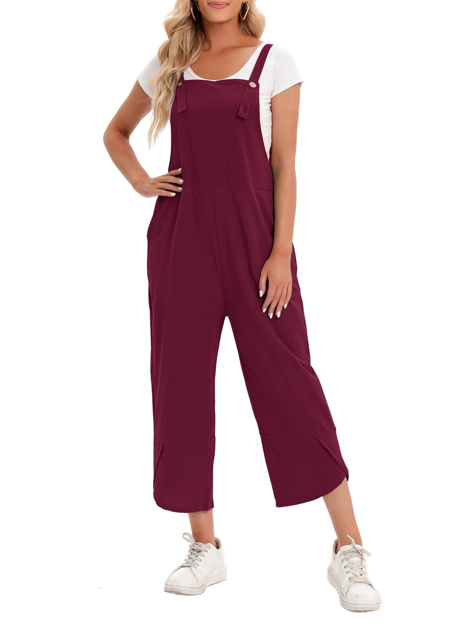 Festnight Women Jumpsuit with Pockets Sleeveless Wide Legs Plus Size Overalls