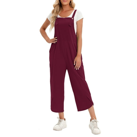 Monos, Mono de mujer con bolsillos, sin mangas, piernas anchas, monos de talla grande Tomshoo Extragrande