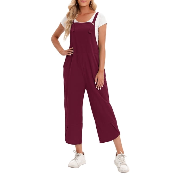 Monos, Mono de mujer con bolsillos, sin mangas, piernas anchas, monos de talla grande Tomshoo Extragrande