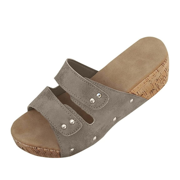 Hopeusnice Women's Wedges Shoes Non-Slip PU Materials Summer Shoes Thick-Soled Wedge Heel Soft Trendy Open Toe Breathable Moisture-Wicking Walking Shoes Khaki 43