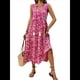 thumbnail image 3 of Vestido de Verano para Mujer, Sin Mangas, Bohemio, Floral, con Escote en V, Lazo Frontal, Flecos y Fluido Rosa Roja XL, 3 of 8