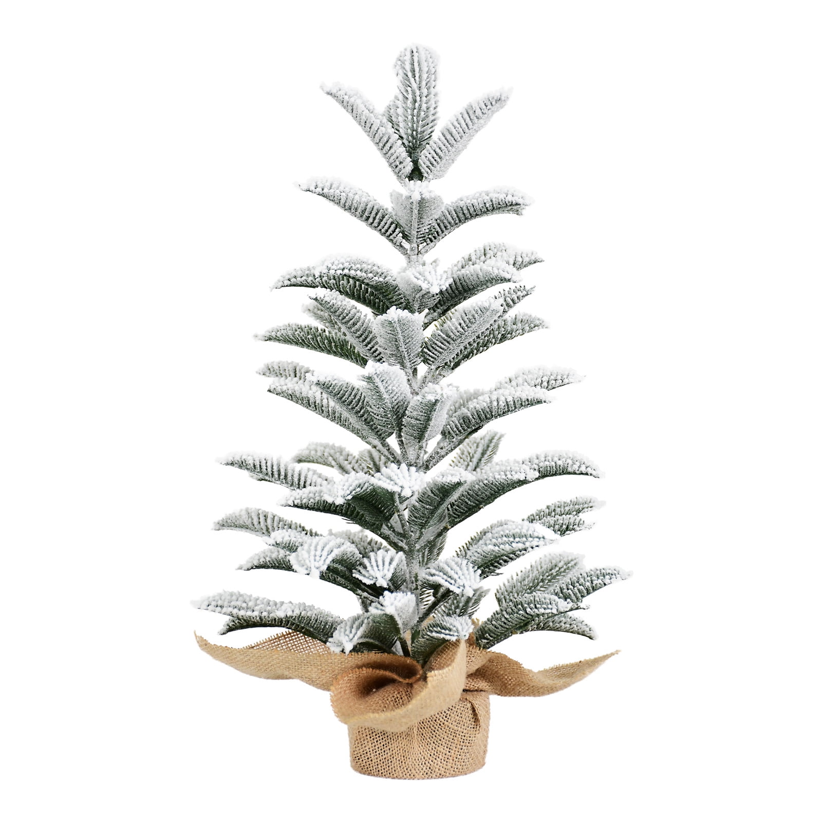 Full PE Realistic Snowy Mini Christmas Tree 50cm with 85 Tips Flocked Finish Weighted Cement Base Burlap Wrap Compact Tabletop Holiday Decor