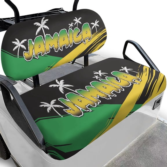 Pzuqiu Jamaica Palm Tree Golf Cart Seat Cover Set - Breathable Stretch-Fit 2-Piece Protector | Compatible with EZGO, Club Car & Yamaha