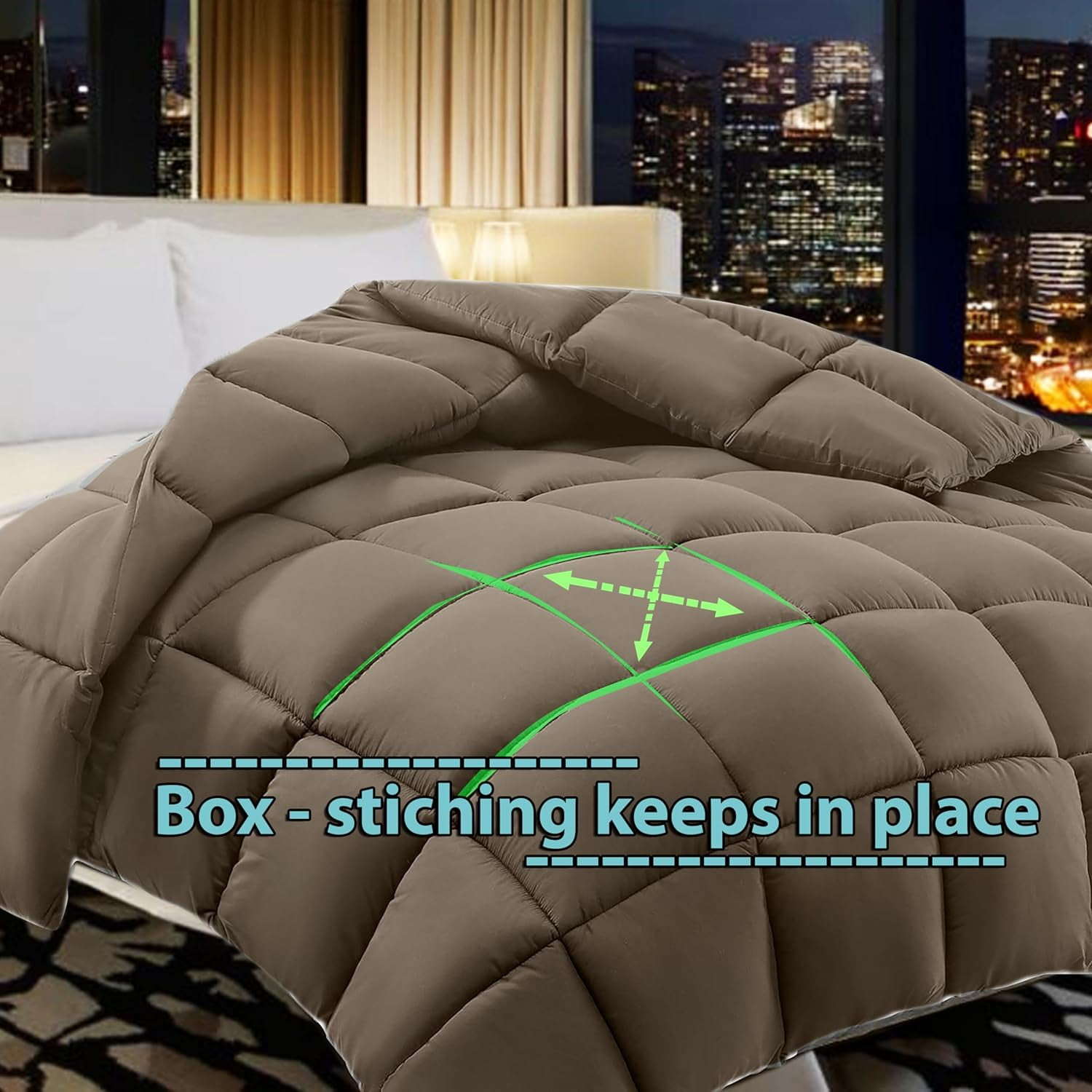 100% Cotton All Season Down Alternative 1pc Box Stitched Comforter, Duvet Insert Cover, Pattern Solid Taupe Color Super King (120"x120") Size Machine Washable Lightweight