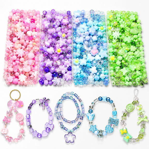 Assorted Acrylic Beads and Charms for Creating Bracelets, Necklaces, and Keychains - 210-270PCS Cute DIY Jewelry Making Kit with Flowers, Bows, Butterflies, Gummy Bears