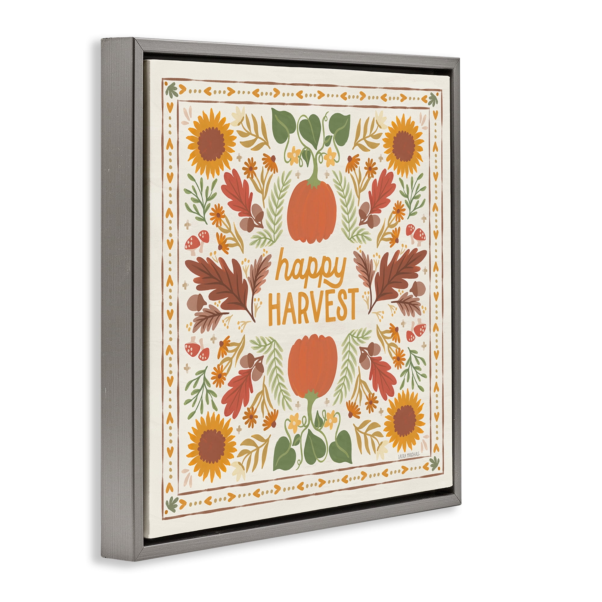 Stupell Industries Happy Harvest Pattern Landscape Painting Gray Floater Framed Art Print Wall Art, 25 x 25