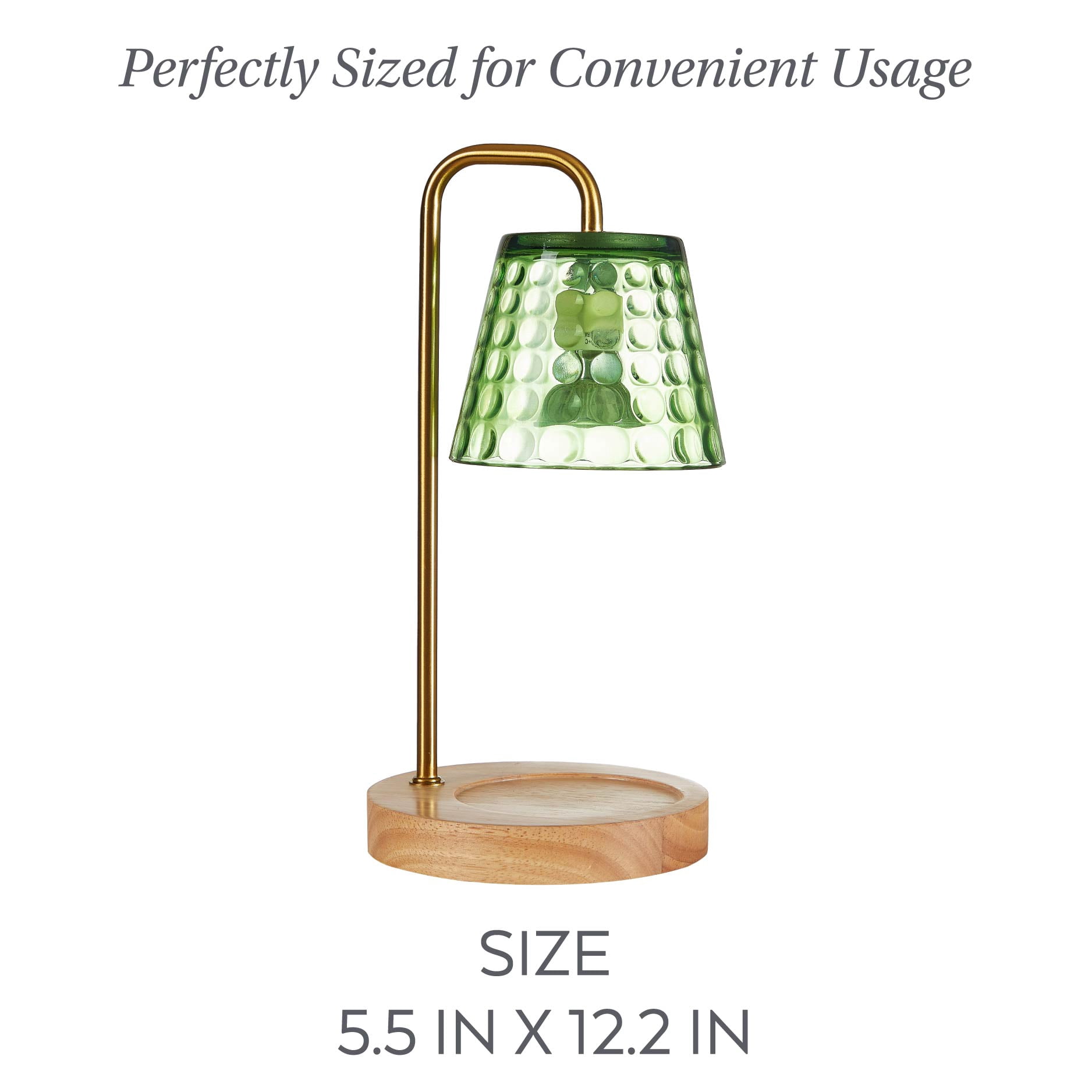 Stylehouse Home Decor Collection Dimpled Green Glass Shaded Candle Warmer Lamp with Dimmer and Timer