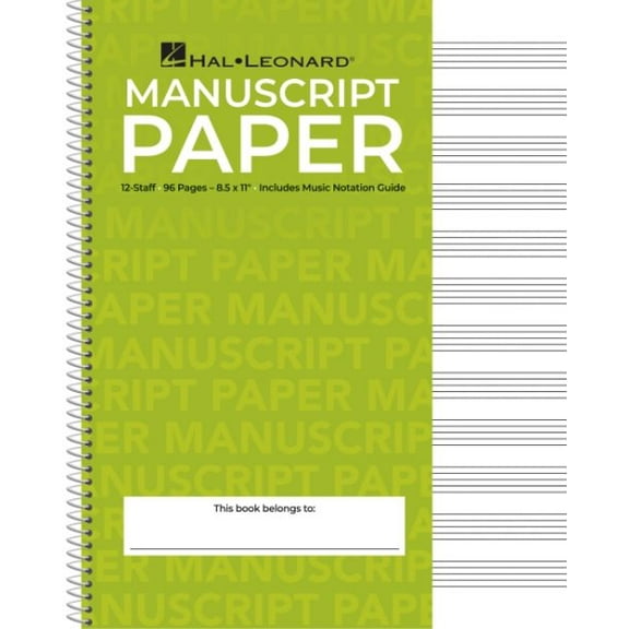 Pre-Owned Standard Wirebound Manuscript Paper Green Cover 12 Staves Per Page Music Notation Guide for Composers Students and Musicians Hal Leonard Spiral-Bound (Unknown) 0881884995 9780881884999