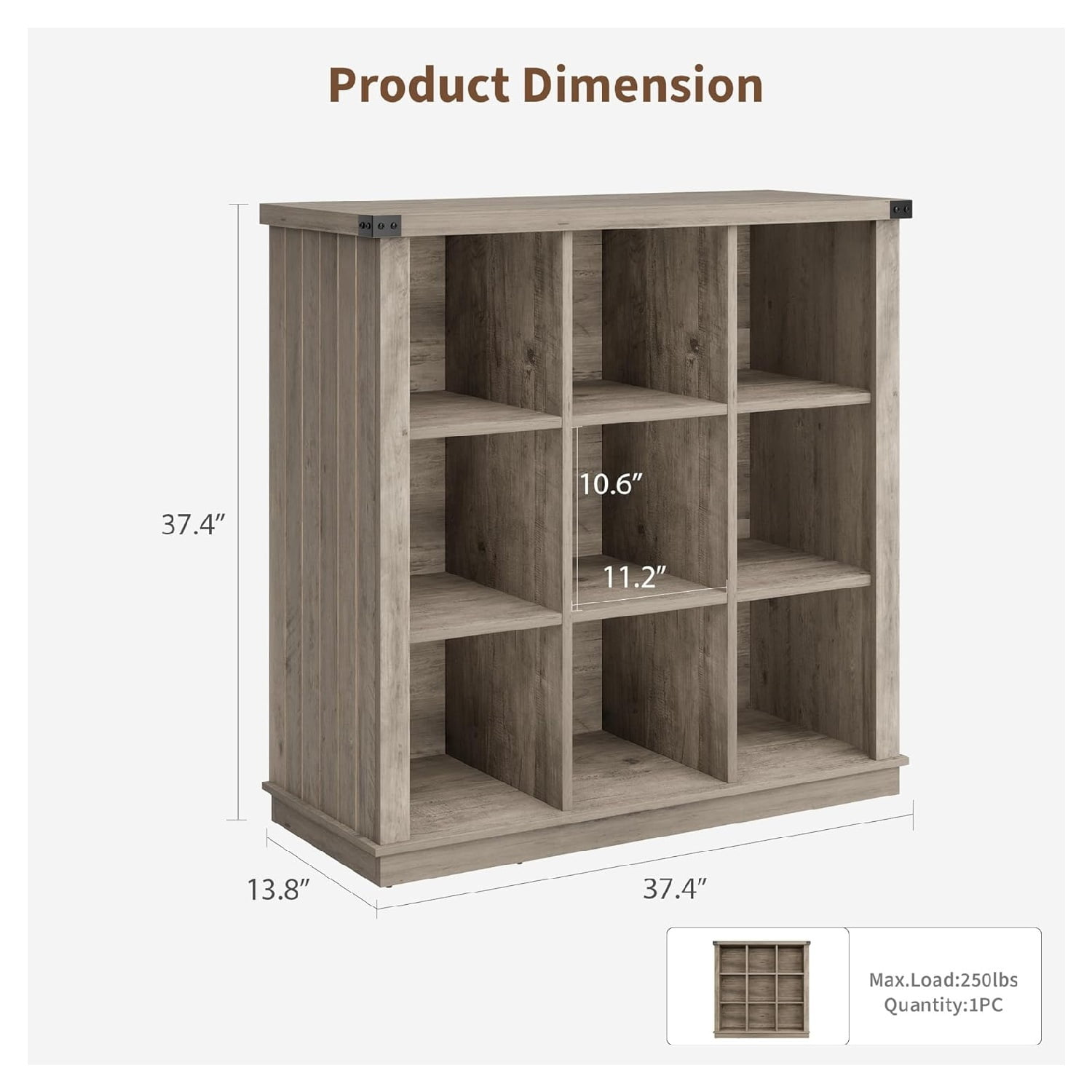 9 Cube Storage Organizer Bookshelf, 4 Tier Farmhouse Horizontal Bookcase, 37.4 Inch Wood Storage Bookcase for Entryway, Long Low Bookshelves for Living Room