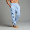 thumbnail image 4 of WTOBBY Men's Casual Drawstring Cuffed Pants with Pockets, Soft Home Sleepwear Lounge Pajama Bottoms for Relaxation, Comfortable Fit,Light Blue M, 4 of 8