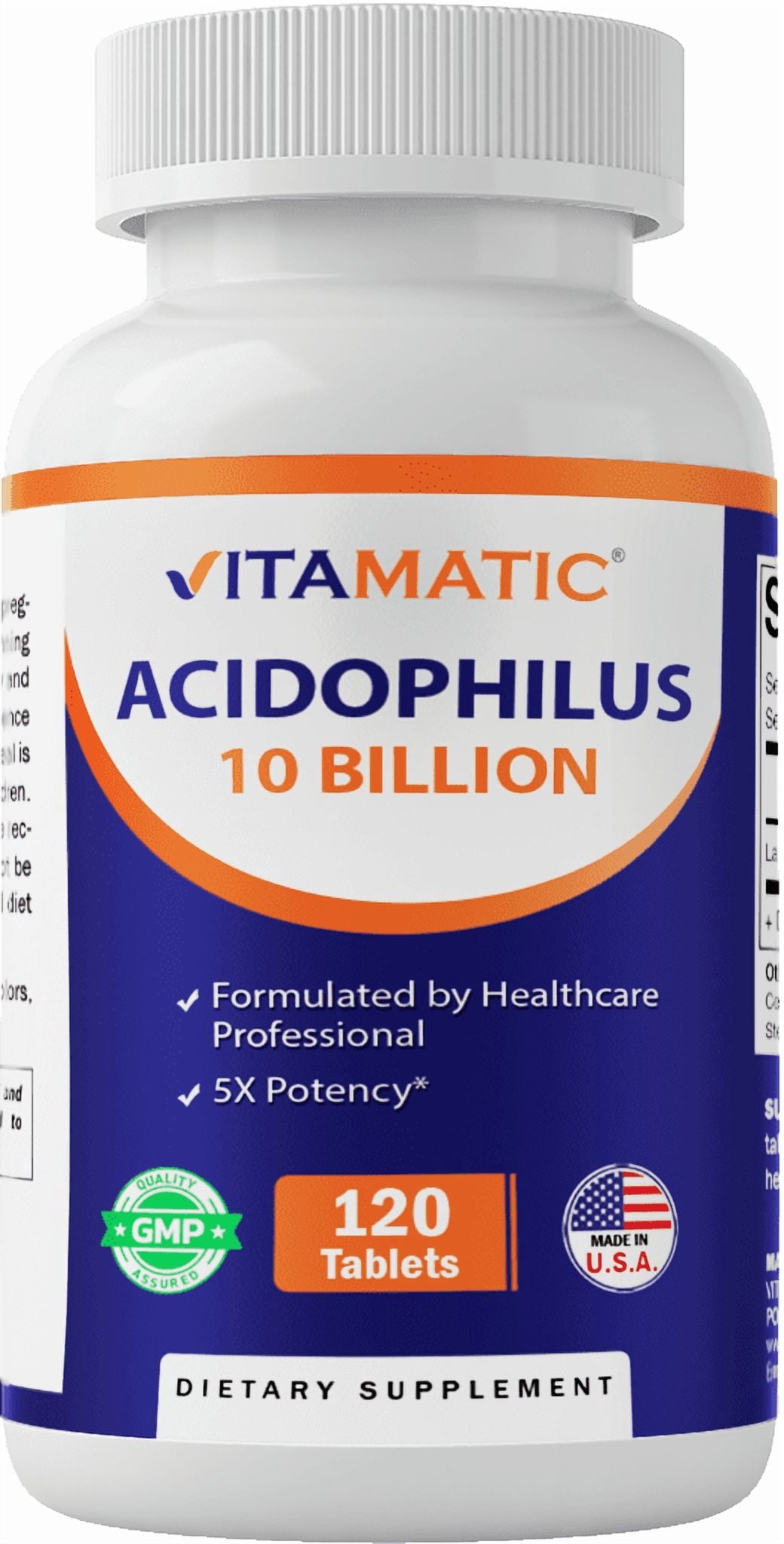 (3 pack) Vitamatic Acidophilus Probiotic - 10 Billion CFU - 5X Potency - Daily Probiotic Supplement, Supports Digestive Health - 120 Tablets