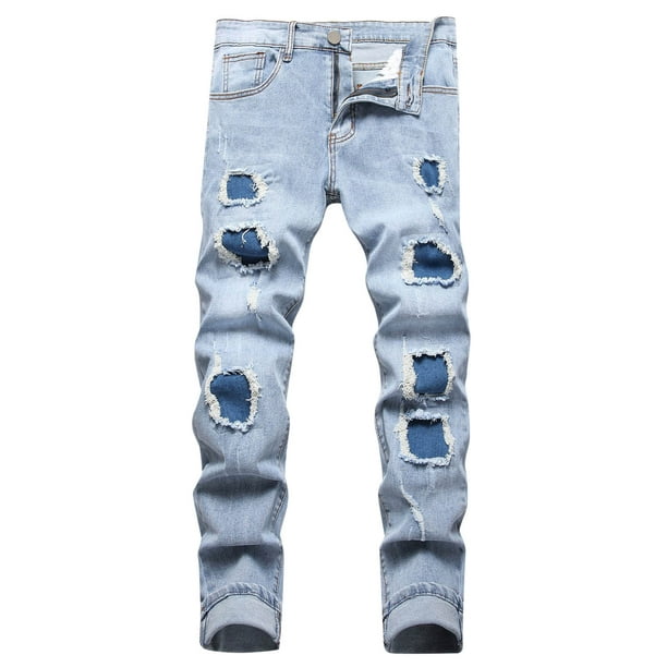PEASKJP Skinny Jeans for Men Baggy Slim fit Stretch Work Jeans Straight fit  Elastic Waist Lightweight,Blue XL