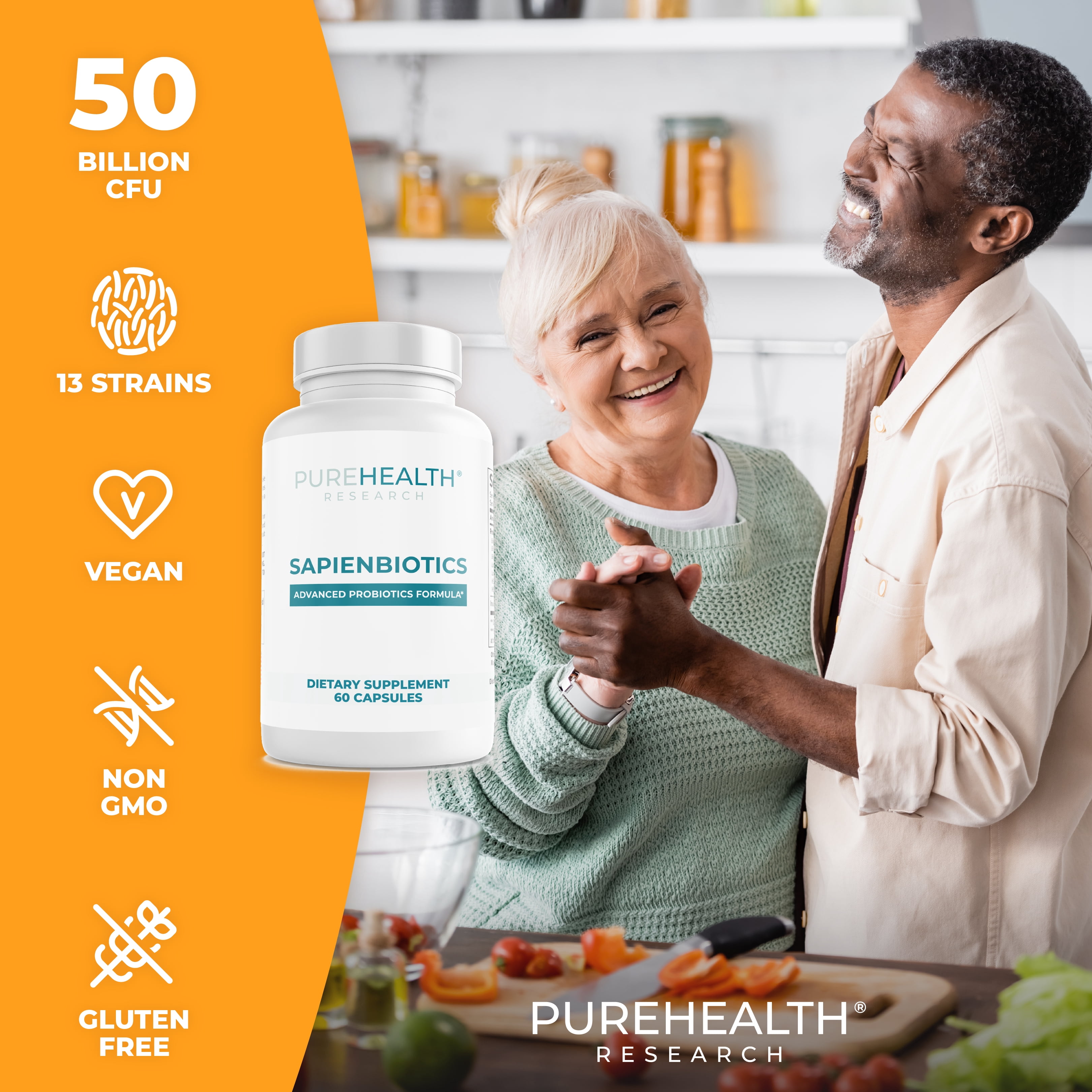Sapiens Daily Probiotics for Digestive Health, 50 Billion CFU, 13 Strains, Gut Flora Probiotics , Acidophilus Probiotics and Prebiotics by PureHealth Research