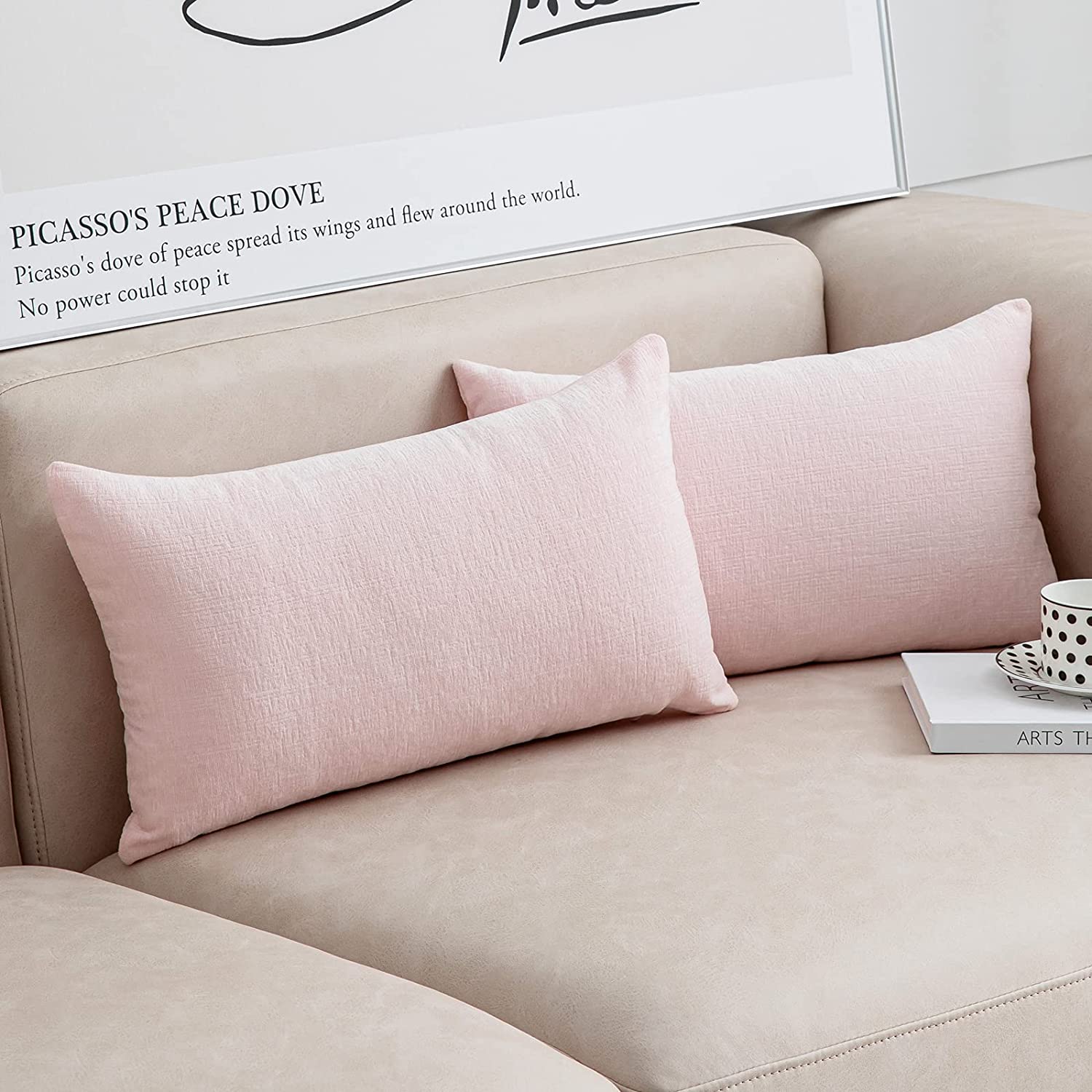 Lumbar Baby Pink Pillow Covers 12x20 Inch Set of 2 Modern Farmhouse