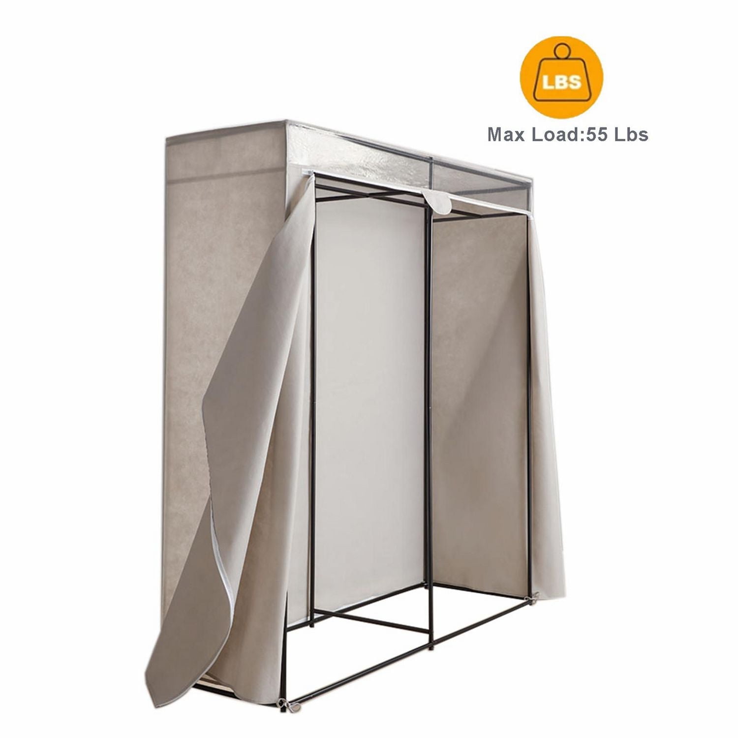 Mainstays All-Metal 60-inch Closet, Extra Wide Single Steel Tier Zippered Clothes Closet, Bedroom, Grey Pumice, Item size: 60 in. W x 20 in. D x 63.5 in. H