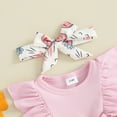 thumbnail image 3 of Okbabeha Baby Girl 2 Piece Set, Fly Sleeve Round Neck 3D Bow Bunny Romper Dress + Flower Print Headband Infant Toddler Easter Outfits, 3 of 8