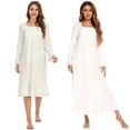 thumbnail image 3 of Baywell Women's White Victorian Nightgown Long Sleeve Square Neck Sleepwear Nightdress Long Nightgown Embroideries Vintage Pajama Dress Soft Cotton Blend Loungewear with Pockets, S-2XL, 3 of 7