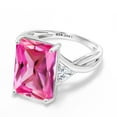 thumbnail image 3 of Gem Stone King 10K White Gold Pink Created Sapphire and White Moissanite 3 Stone Engagement Ring for Women (10.46 Cttw, Emerald Cut 14X10MM, Trillion 4MM, Size 8), 3 of 5