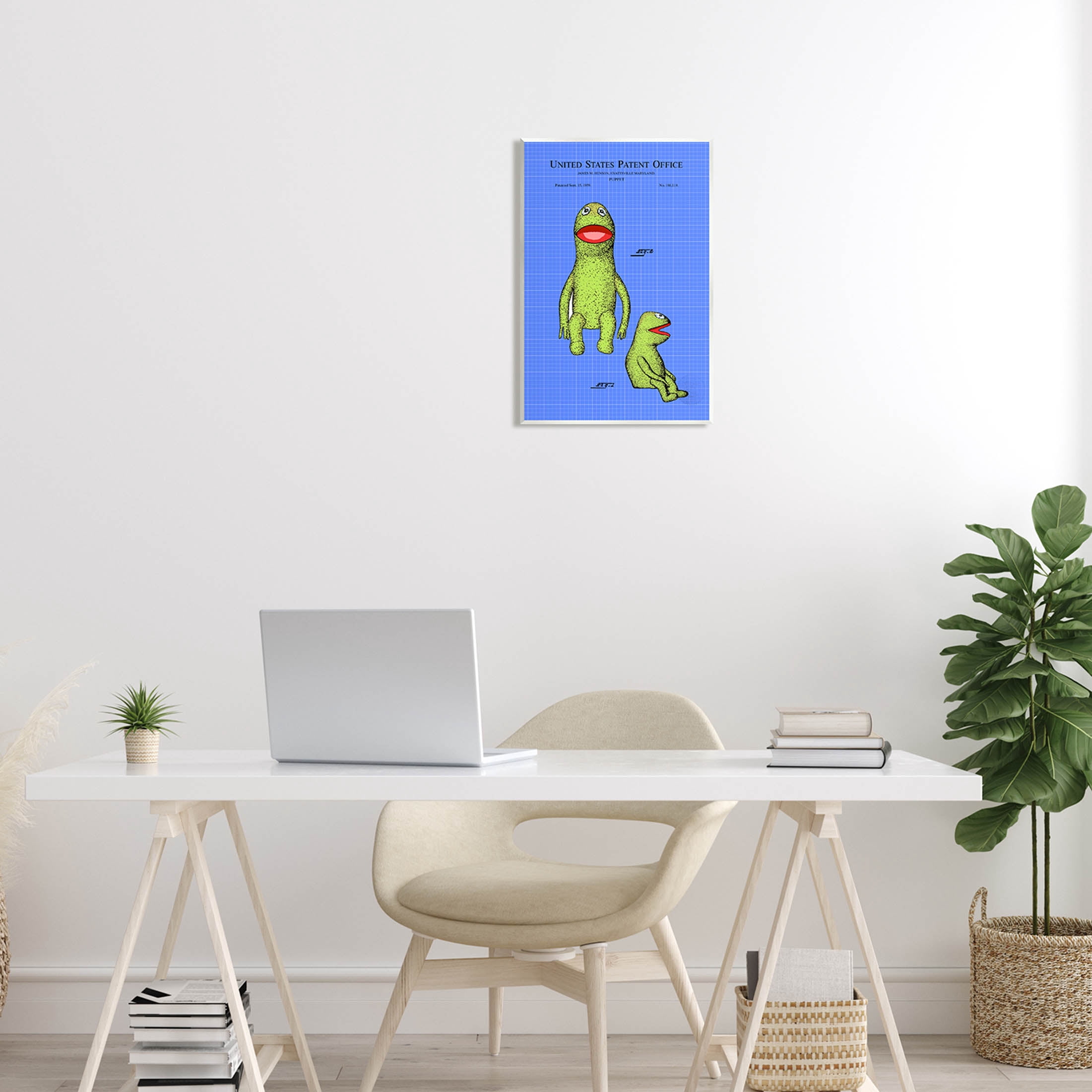 Stupell Industries Frog Puppet Character Blueprint Graphic Art Unframed Art Print Wall Art, Design by Karl Hronek