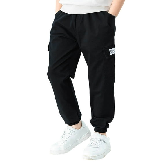 Huowey Boys Camouflage Joggers Regular Straight Fit Pants Stretch Denim Skinny Trousers Wide Leg Big Kids Clothes Loose Track Pants Dailywear,Black,3-4 Years