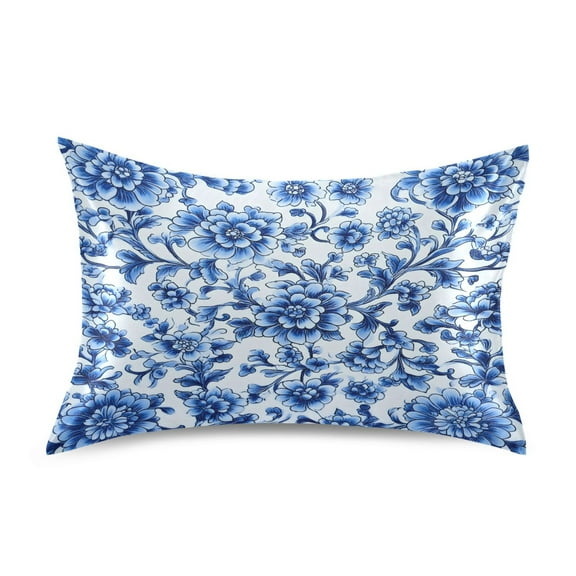 Blue and White Porcelain Luxury Silky Soft Pillowcase Standard Size Wrinkle Resistant Envelope Closure 20x26in