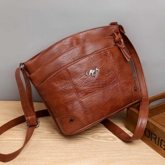 Fiudx 2024 New Leather Bag Soft Leather Messenger Multi Pocket Large Capacity Shoulder Bag