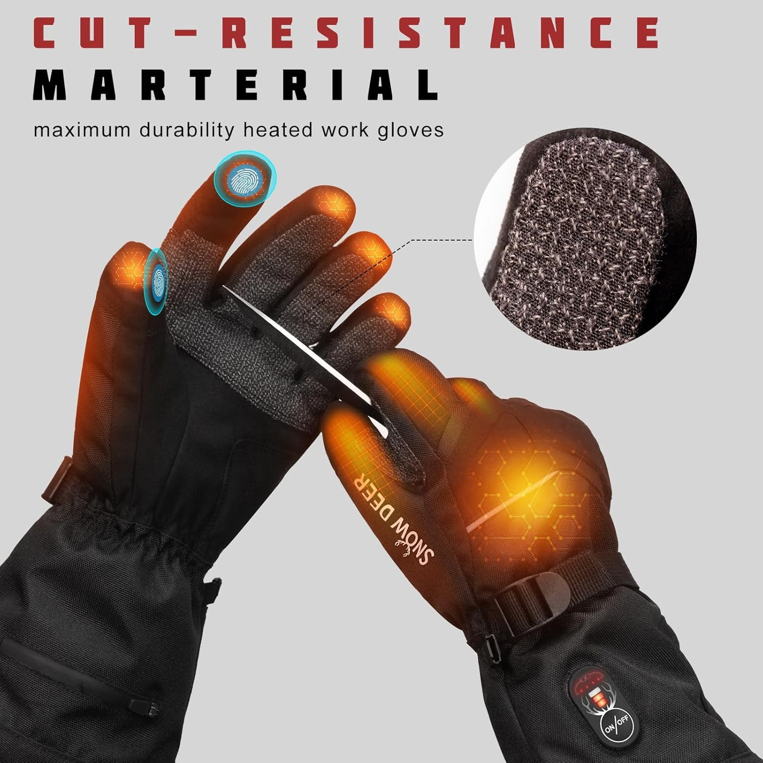 SNOW DEER Heated Work Gloves Men Rechargeable Waterproof, Cut-Resistance Heated Gloves for Men Women, Touchscreen Heated Working Gloves for Men Outdoor Work