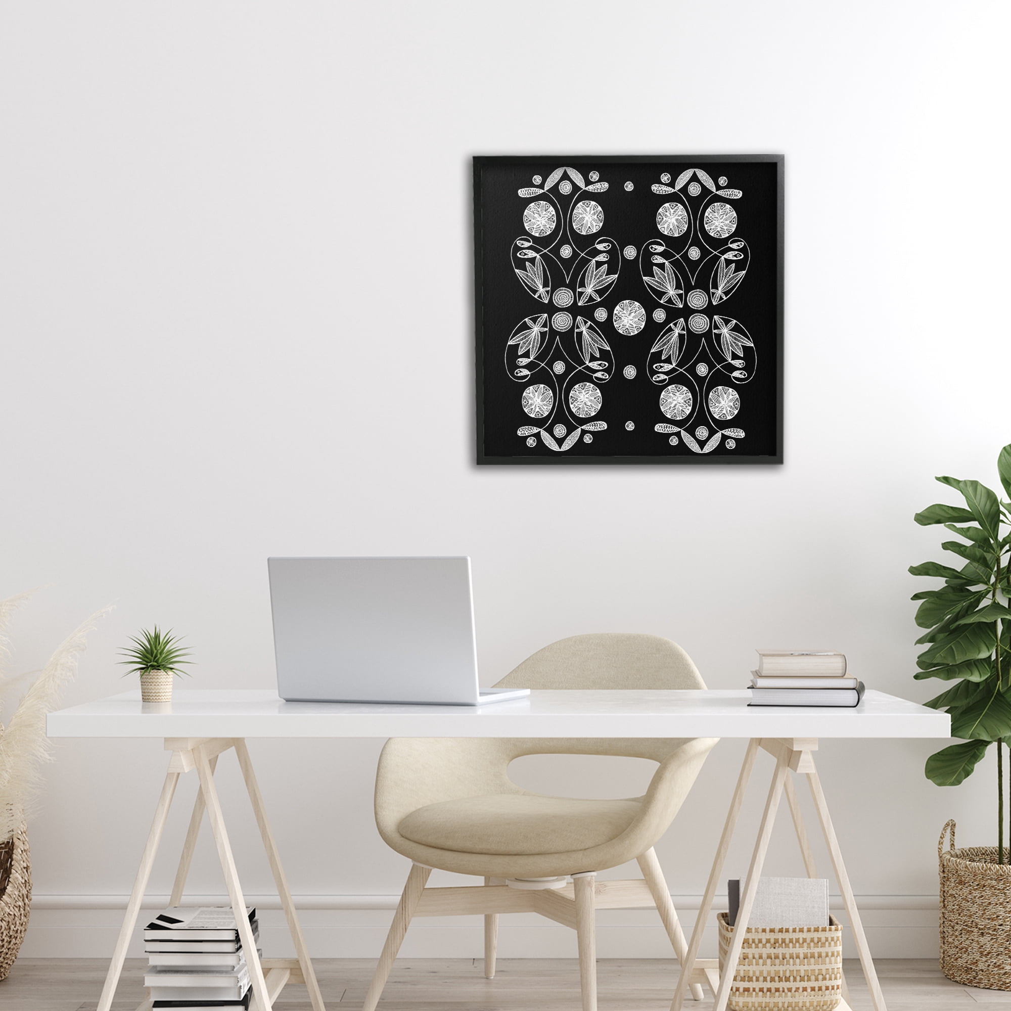 Stupell Industries Symmetrical Flower-Like Patterns Black Framed Giclee Art, design by El Perkin