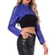 thumbnail image 4 of CHAQUETA CORTA DE CUERO SINTÉTICO CON CUELLO ALTO Y CREMALLERA PARA MUJERES INSPIRE CHIC, MANGA LARGA, TALLA XS, AZUL REAL, 4 of 6