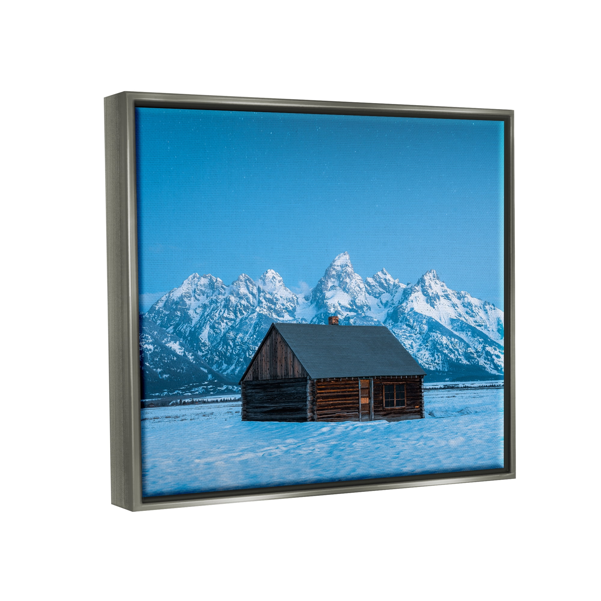 Stupell Industries Log Cabin Mountain View Landscape Photography Gray Floater Framed Canvas Art Print Wall Art, 31 x 25