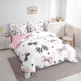 thumbnail image 3 of Manfei Polka Dots Bow Bedding Comforter Set 7-Piece for Girls, Striped Bowknot Full Bedding Set, Black Pink Stars Fitted Sheet Flat Sheet, Microfiber Bedroom Decor, 3 of 8