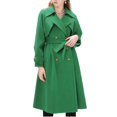 thumbnail image 2 of Pimfylm Women's Notch Lapel Double Belted Long Outwear Winter Coat Green, M, 2 of 7
