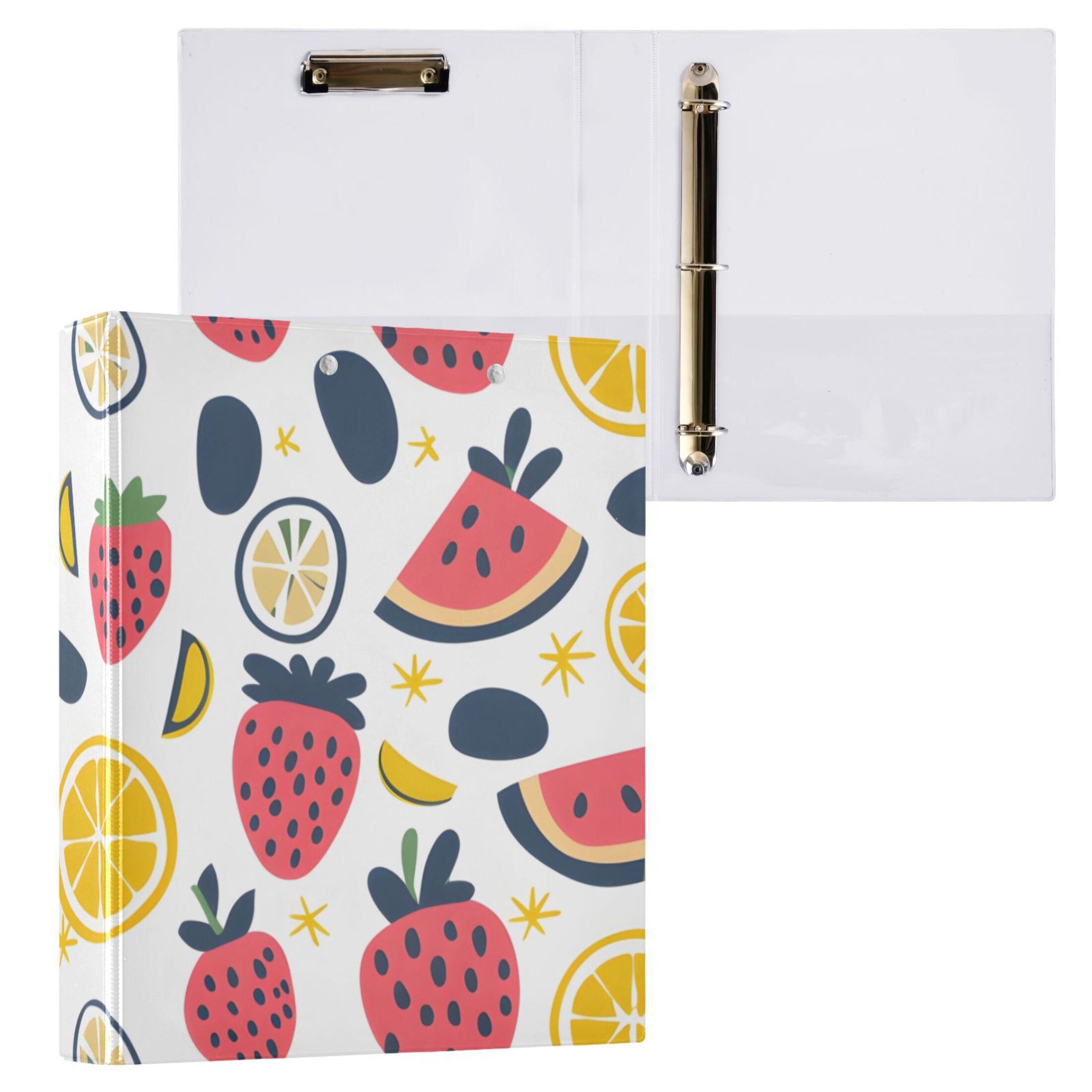 Watermelon Strawberries Lemons 3 Ring Binders 1.5 inch Hardcover File Folders with Interior Pockets A4 Size Organizer for School Office Hospital