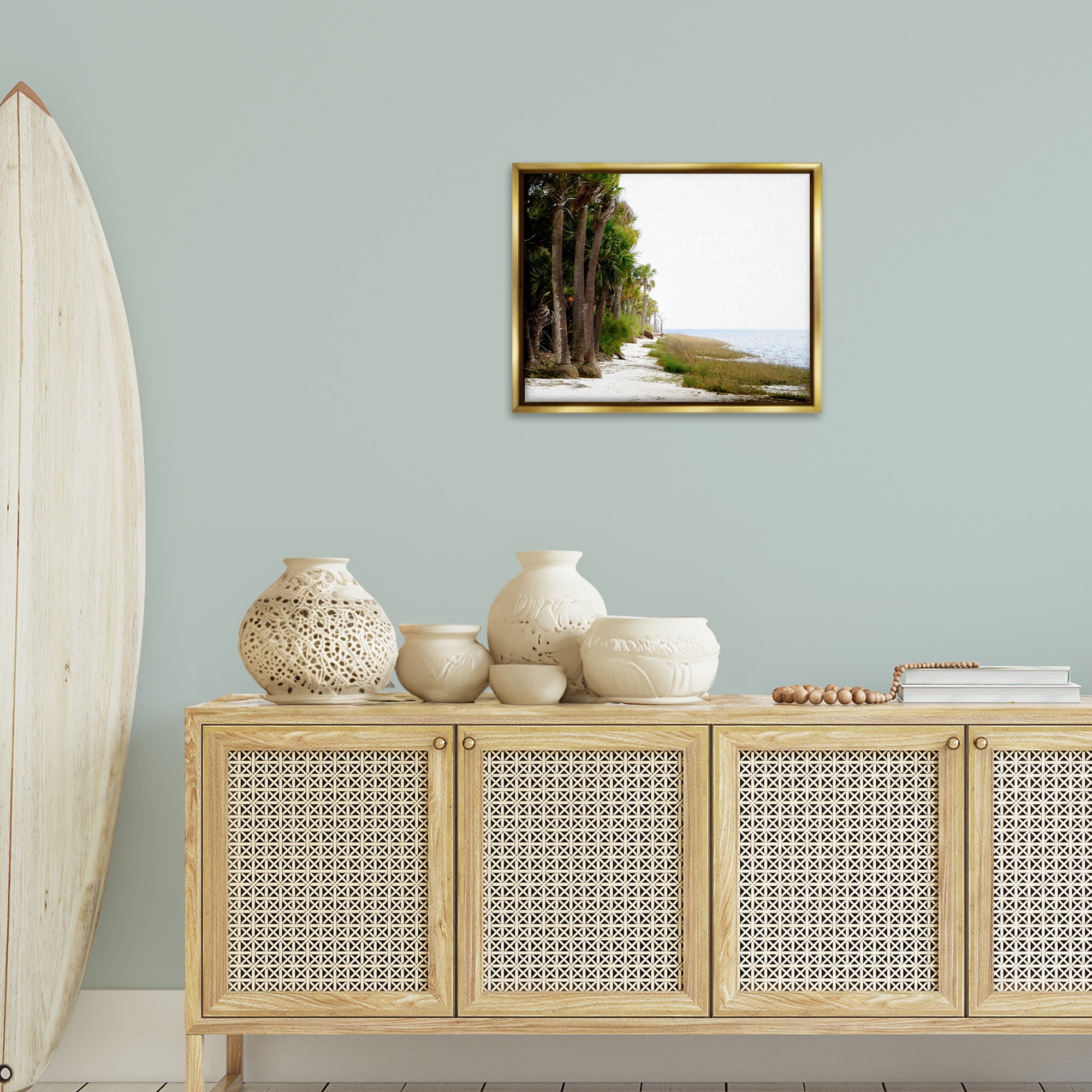 Stupell Industries Palm Beach Path Landscape Photography Gold Floater Framed Canvas Art Print Wall Art, 21 x 17