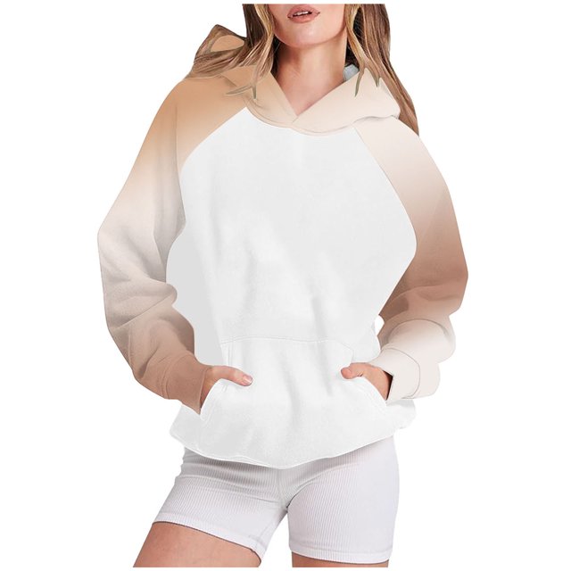 Bowake Vêtements d'Automne pour Femmes à Manches Longues Dégradé Chandails en Molleton Décontractés Légers Raglan avec Poche