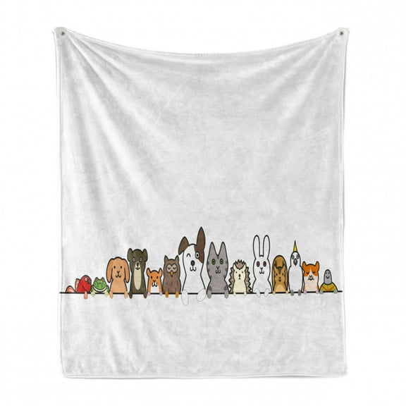 Toddler Soft Flannel Fleece Throw Blanket, Domestic Pets Various Animals with Funny Expressions Humorous Cartoon Style, Cozy Plush for Indoor and Outdoor Use, 60" x 80", Multicolor, by Ambesonne