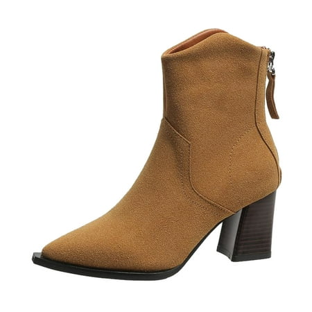 

Classic Retro Fall Winter Women Boots Suede Ankle Boots Zipper Womens Color Thick Heel Pointed Fashion Solid Womens Boots