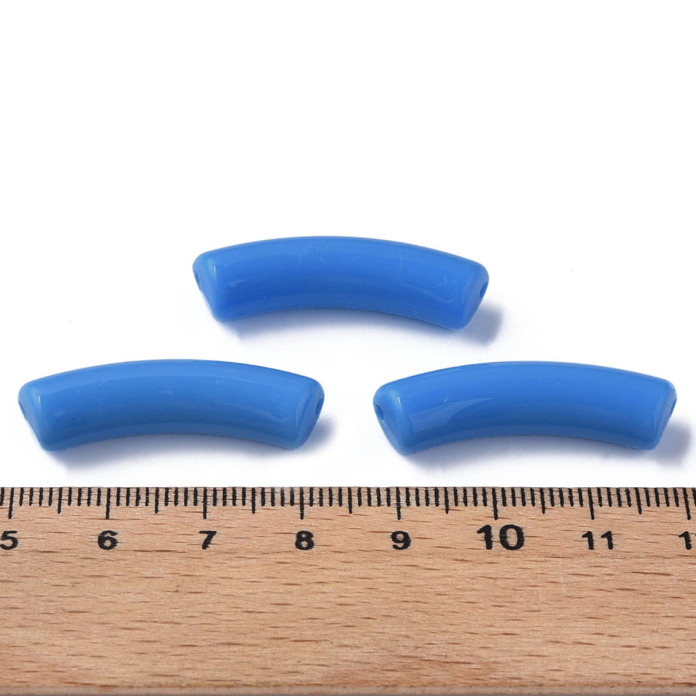 Opaque Acrylic Beads Curved Tube Dodger Blue 32x10x8mm Hole: 1.8mm